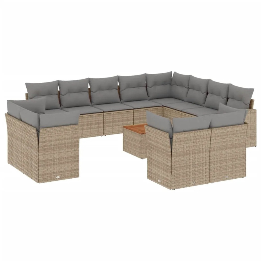 vidaXL 13-teilige Garten-Sofagarnitur aus Polyrattan in Beige mit Kissen und Gartentisch - Bild 2