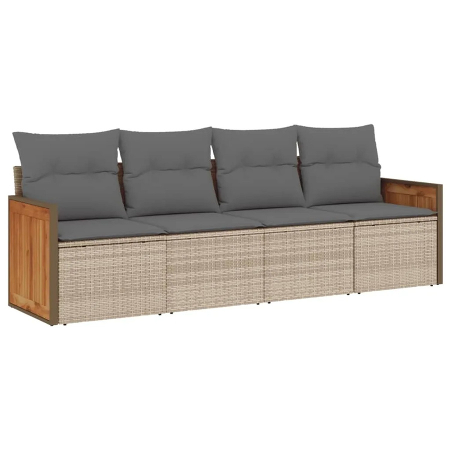 vidaXL 4-tlg. Garten-Sofagarnitur aus Poly-Rattan in Beige mit Kissen und UV-beständigen Bezügen - Bild 2