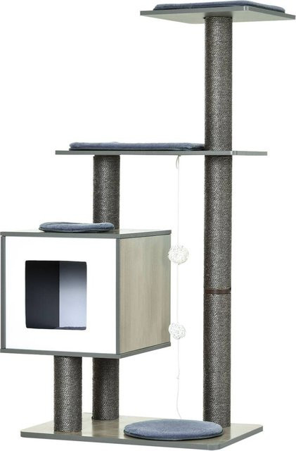 PawHut Katzenkratzbaum aus Holz in Grau mit Höhle und integriertem Spielzeug B/H/L: 40 x 120 x 60 cm - Bild 1