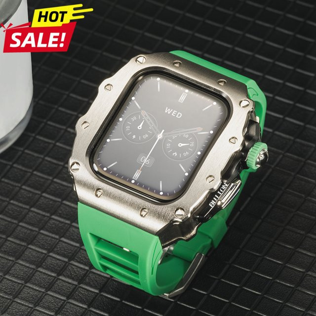 FancyWrist Modifikationsset für Apple Watch S11 10, 46/44/45 mm mit Edelstahlgehäuse und Silikon-Dornschließe für IWatch Serie 9, 8, 7, 6 SE3 - Bild 1