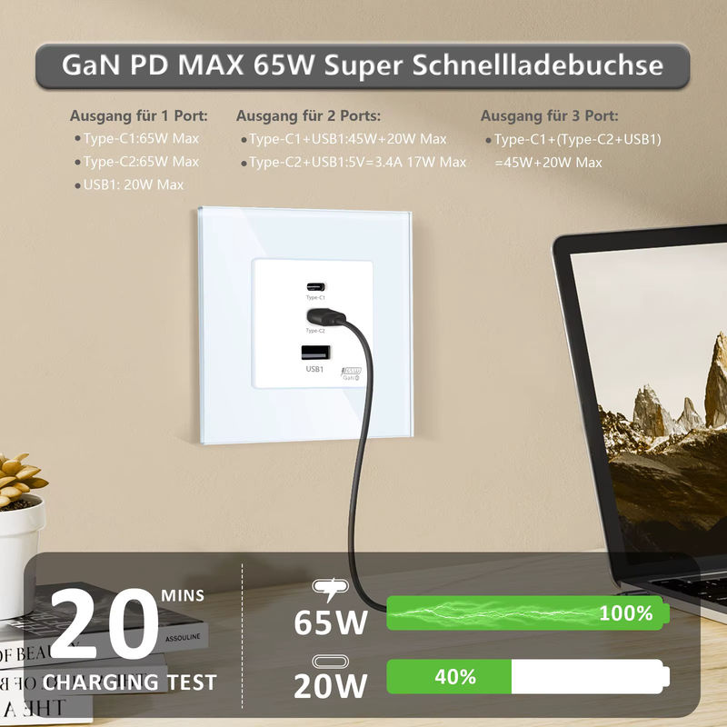 TAWOIA 65W PD Schnelllademodul mit USB Typ-C 20W Wandladegerät für TAWOIA Rahmen - Bild 2