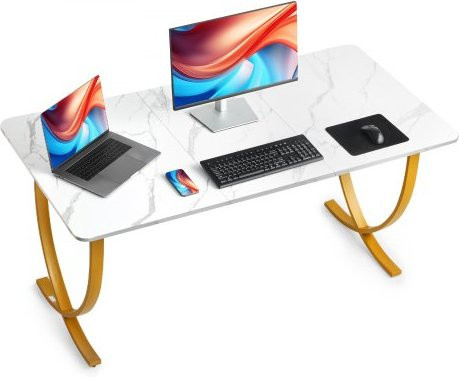 VEVOR Executive Desk Moderner Schreibtisch für Home Office und Konferenzräume, Weiß und Gold, B: 160 cm, T: 80 cm, H: 75 cm - Bild 1