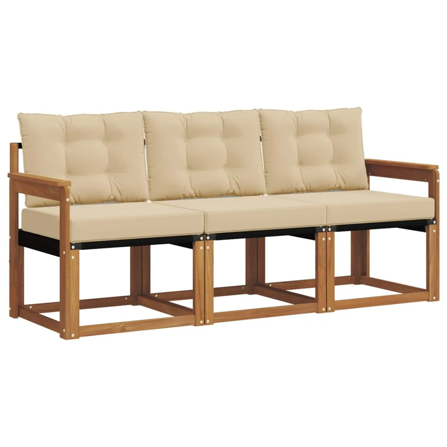 vidaXL Outdoor-Sofagarnitur 3-teilig aus Akazienholz mit Textilene und Kissen in Natur und Beige - Bild 2