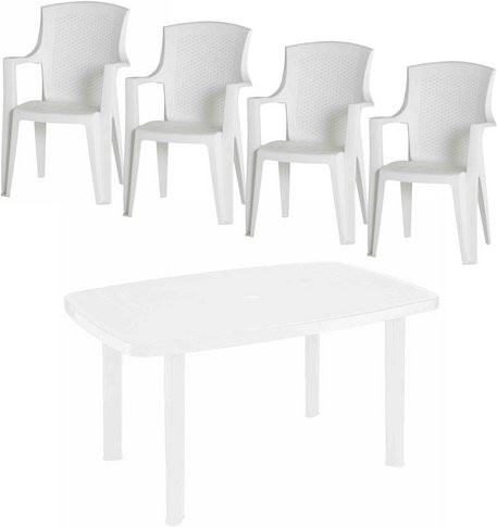 PROGARDEN Gartenmöbelset Eden 5er-Set aus Kunststoff in Weiss - Bild 1