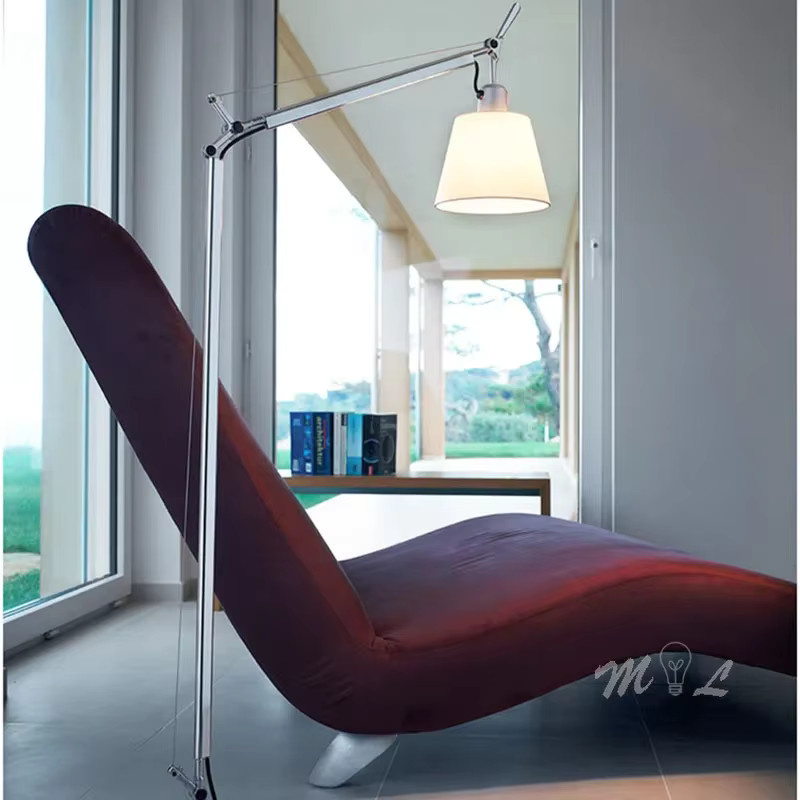 Moderne Designer Stehlampe Lava Ball aus Metall in Silber mit verstellbarem Arm und weißem Stoffschirm für Wohnzimmer und Home Office, E27 - Bild 3