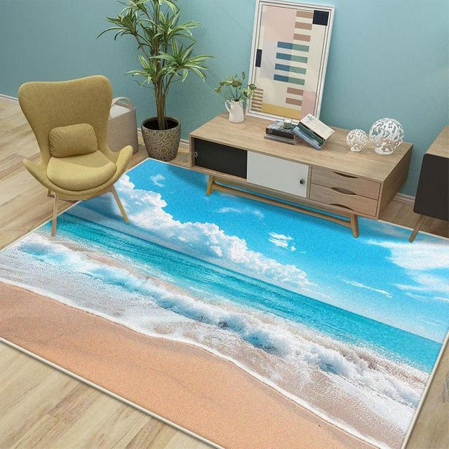 Moderner 3D Strand Teppich von Wucifang Jewelry, weich und waschbar, Antirutsch-Fußmatte für Wohnzimmer, Schlafzimmer oder Küche, Mehrfarbig, B/T: 60 x 90 cm - Bild 1