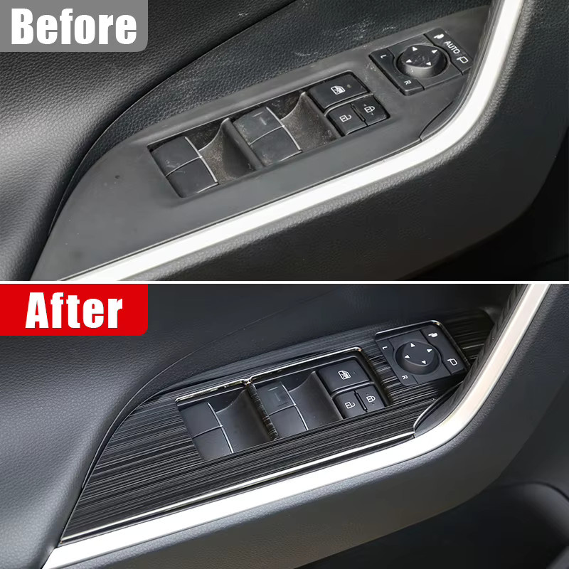 YaLumei Fensterheber Schalterabdeckung aus Edelstahl in Schwarz für Toyota RAV4 XA50 Hybrid Modelle 2019 bis 2025 - Bild 6
