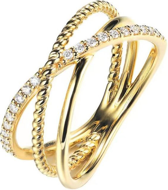 Huitan Ring, Kreuz Design, Gold, Zirkonia, Damen - Bild 1