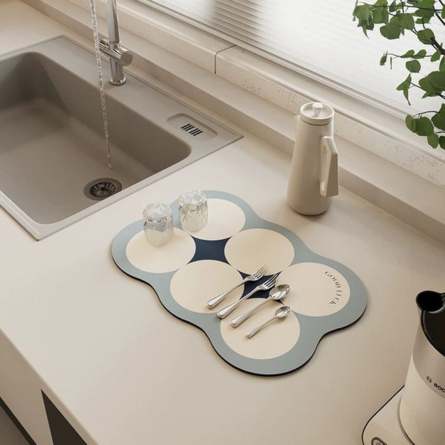 Saugfähige Küchen-Abflussunterlage von DZQ in Blau und Multicolour, rutschfeste Trockenmatte für die Arbeitsplatte, B/B/H: 30 x 30 x 30 cm - Bild 1