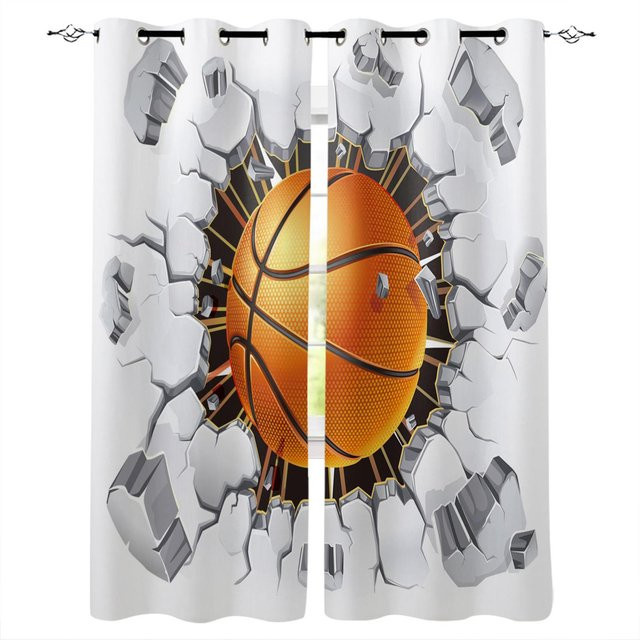 Yiran Furniture Vorhänge mit Basketballplatz-Motiv für Jungen, 2er-Set, Mehrfarbig, B: 50 cm, H: 160 cm - Bild 1