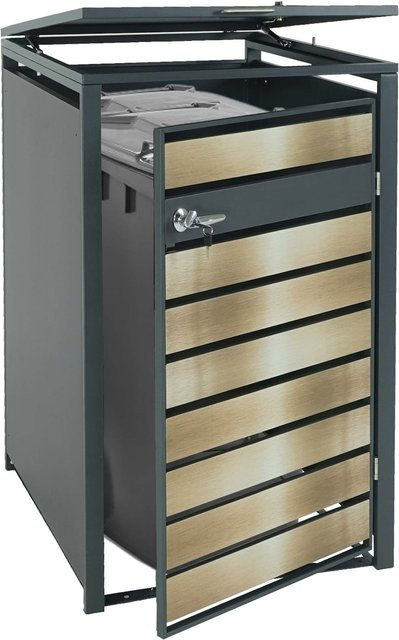 Mülltonnenverkleidung MCW-J81 Mülltonnenbox aus Metall in Anthrazit und Gold, H x B x T: 98 x 117 x 73 cm - Bild 1