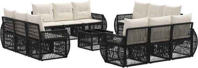 vidaXL Gartensofa-Set 13-tlg. aus Poly-Rattan in Schwarz und Cremeweiß mit Polsterauflagen und Metallgestell - Bild 1