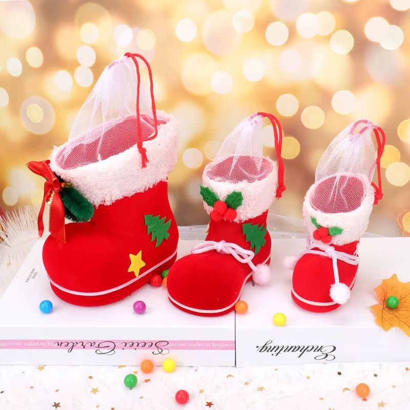 Atceawit Weihnachtsstiefel beflockter Stifthalter und Süßigkeiten-Tasche in Rot für Kinder - Bild 1