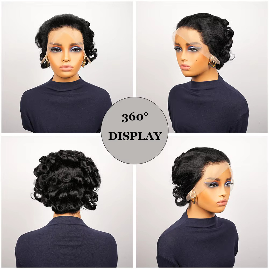 OYM HAIR Lace-Front-Bob-Pixie-Perücke aus Echthaar, lockig, Damen - Bild 5