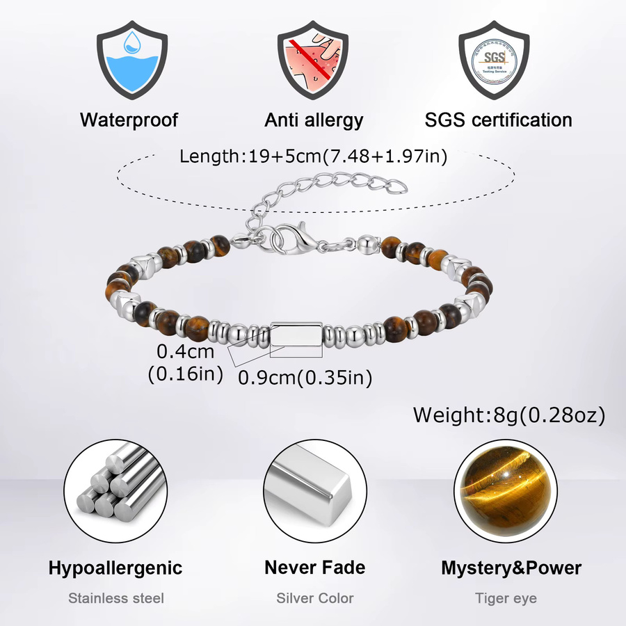 prjewel Armband, Edelstahl, Perle, Tigerauge, Herren - Bild 3