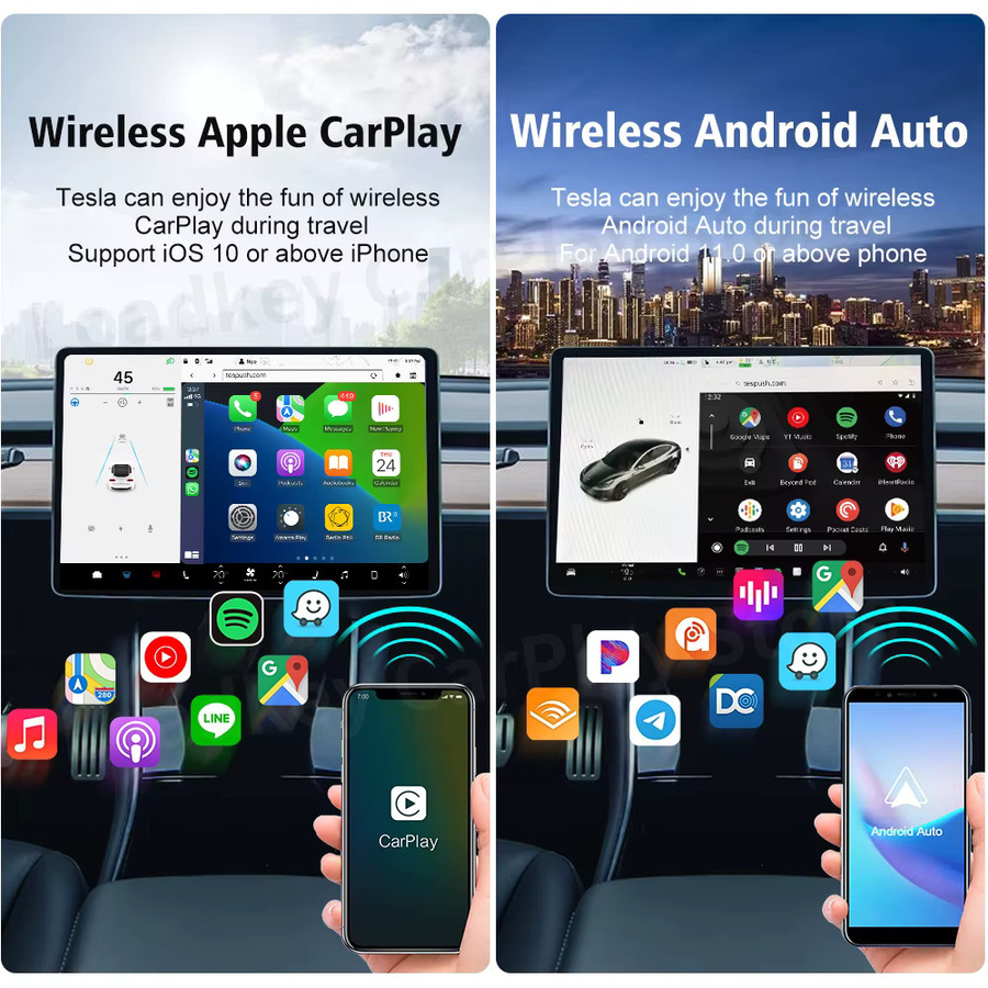 CarlinKit T2C Kabelloser CarPlay und Android Auto Adapter für Tesla Model 3 Model X Model Y Model S, Schwarz, 2,4G+5G WLAN Unterstützung - Bild 2