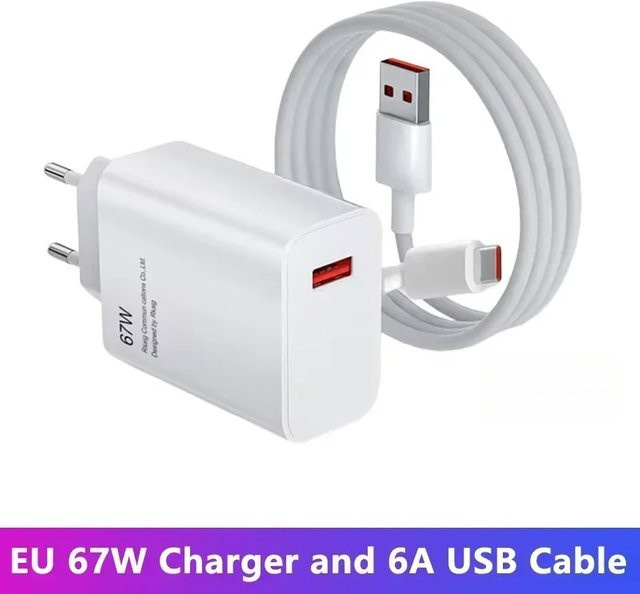 Xiaomi 67W USB-C Schnellladegerät mit 6A Typ-C-Kabel in Weiß für Xiaomi 15 14 Pro und Redmi Note 13 Pro - Bild 1