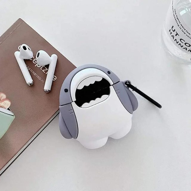 Silikon Headset-Abdeckung im Hai-Design für Apple AirPods und AirPods Pro, Farbe: Grau - Bild 1