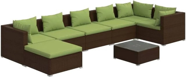vidaXL 8-tlg Garten-Lounge-Set aus Poly Rattan mit Kissen in Braun und Grün - Bild 1