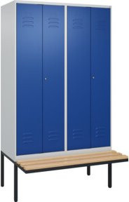 C+P Möbelsysteme Spind Classic PLUS Schwarz-Weiß-Bank mit 4 Abteilen, Sitzbanktyp auskragend, Buche-Hartholz und Stahl, Verschluss mit Zylinderschloss, B/T/H: 212,0 x 120,0 x 81,5 cm - Bild 1