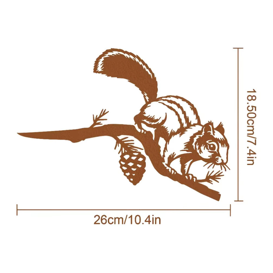 CIFbuy Metall-Eichhörnchen-Silhouette Wandskulptur und Gartenstecker in Braun - Bild 3