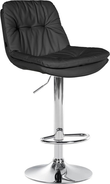 DELUKE Barhocker MITUN Barstuhl aus Kunstleder in Schwarz mit silbernem Gestell, höhenverstellbar, drehbar und mit Lehne, B/T/H: 46 x 54 x 92 cm - Bild 1