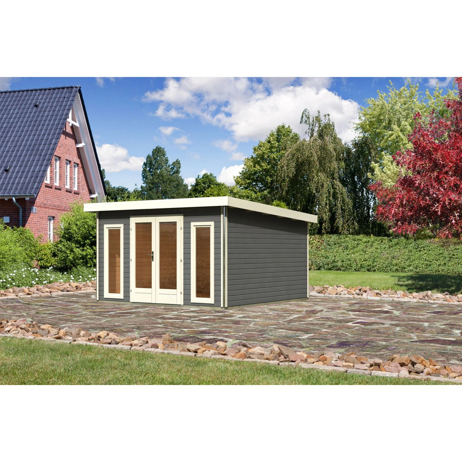 Karibu Holz-Gartenhaus Norrköping mit Pultdach in Terragrau, B/T: 365 x 365 cm - Bild 2