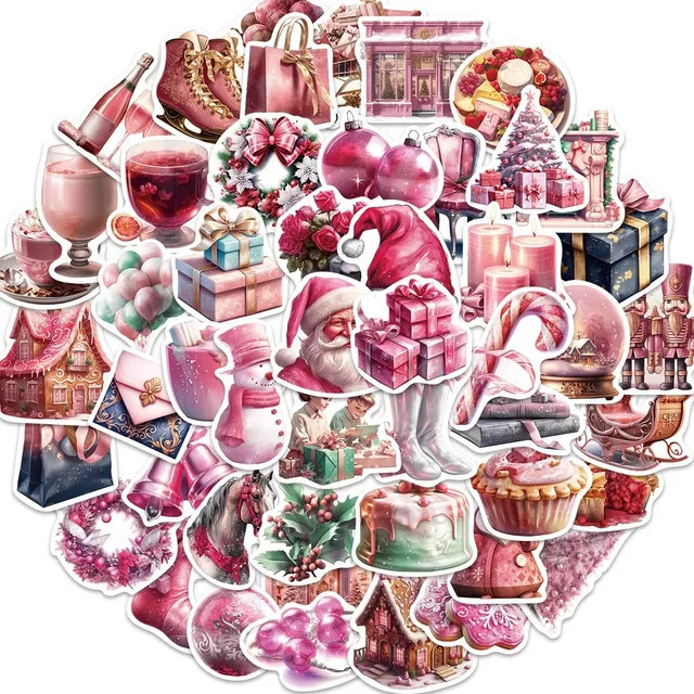 50 Stück Cartoon Rosa Weihnachten Wasserdichte Graffiti Aufkleber von BulingBulingStickers Store für Handbuch und Federmäppchen - Bild 1