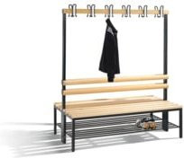 C+P Doppelseitige Garderobenbank Basic mit Schuhrost und Kleiderhaken in Schwarzgrau und Buche, H: 165,0 cm, B: 150,0 cm, T: 75,6 cm
