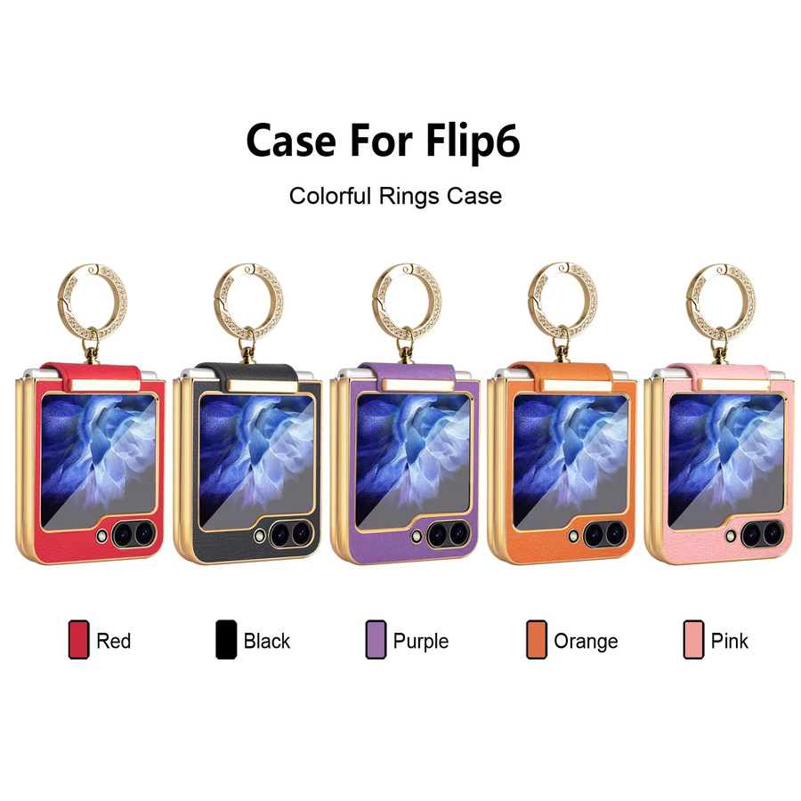 Samsung Galaxy Z Flip Hülle aus PU-Leder mit Fingerring und Front-Displayschutzfolie in Lila und Pink für Galaxy Z Flip 7, Z Flip 6, Z Flip 5, Z Flip 4 und Z Flip 3 mit Plating-Design - Bild 2
