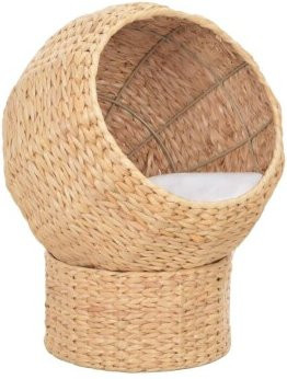 vidaXL Katzenkorb aus Seegras in Beige und Braun mit abnehmbarem Stoffkissen, Durchmesser: 45 cm, Höhe: 35 cm