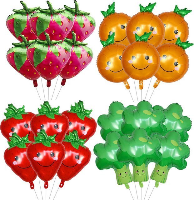 6er Set Obstballons aus Aluminiumfolie von LQVYI in Mehrfarbig für Kinderpartys, bestehend aus Erdbeere, Avocado, Wassermelone, Orange und Kaktus - Bild 1