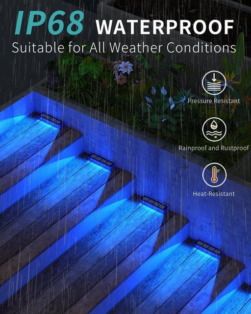 Yilaie LED-Solar-Stufenleuchten im 4er-Pack, blaue wasserdichte IP68 Solar-Wegeleuchten für den Außenbereich - Bild 1