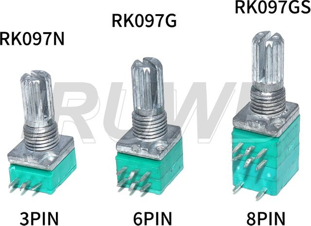 5 Stück Lineare Potentiometer RK097 RV097NS für Audio-Verstärker, Versiegelt, 15 mm Welle, Mehrfarbig - Bild 1