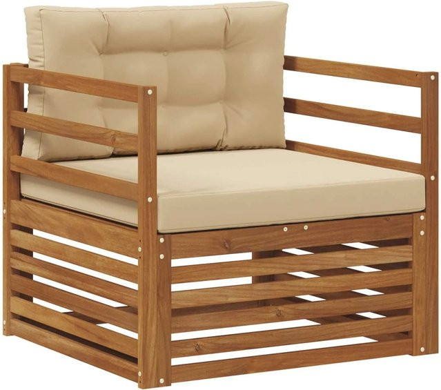 vidaXL Outdoor-Sofagarnitur aus massivem Akazienholz mit Polsterkissen in Braun und Beige - Bild 1