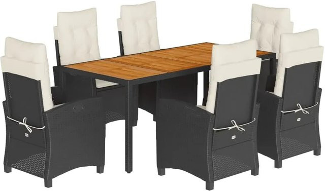 vidaXL 7-teilige Garten-Essgruppe aus Akazienholz und schwarzem PE-Rattan mit Kissen für Terrasse und Garten - Bild 1