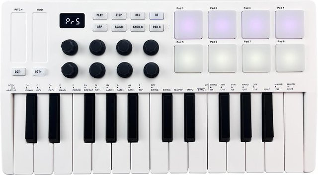 M-VAVE Mini MIDI-Controller mit 25 Tasten, tragbare USB-Tastatur mit Bluetooth, Weiß - Bild 1
