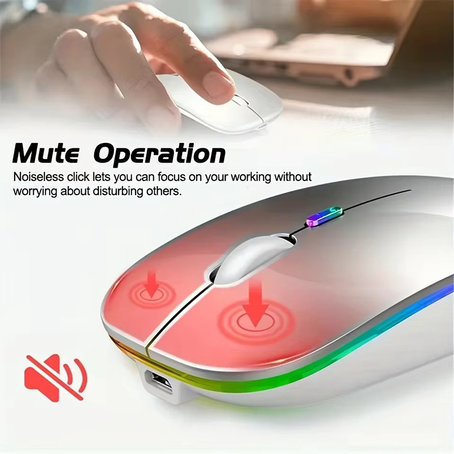 DIXSG Drahtlose Maus mit Bluetooth und 2,4 GHz Dual-Modus, Wiederaufladbar, Stille-Klick und LED-Hintergrundbeleuchtung, Schwarz - Bild 5