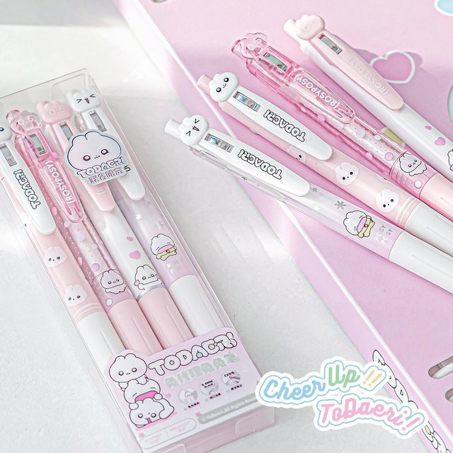 VALIOSOPA 4-teiliges Soft Bunny Gelschreiber-Set mit Cartoon-Kaninchen in Rosa und Blau, 0,5 mm Stiftstärke, schwarze Tinte für Schule und Büro - Bild 1