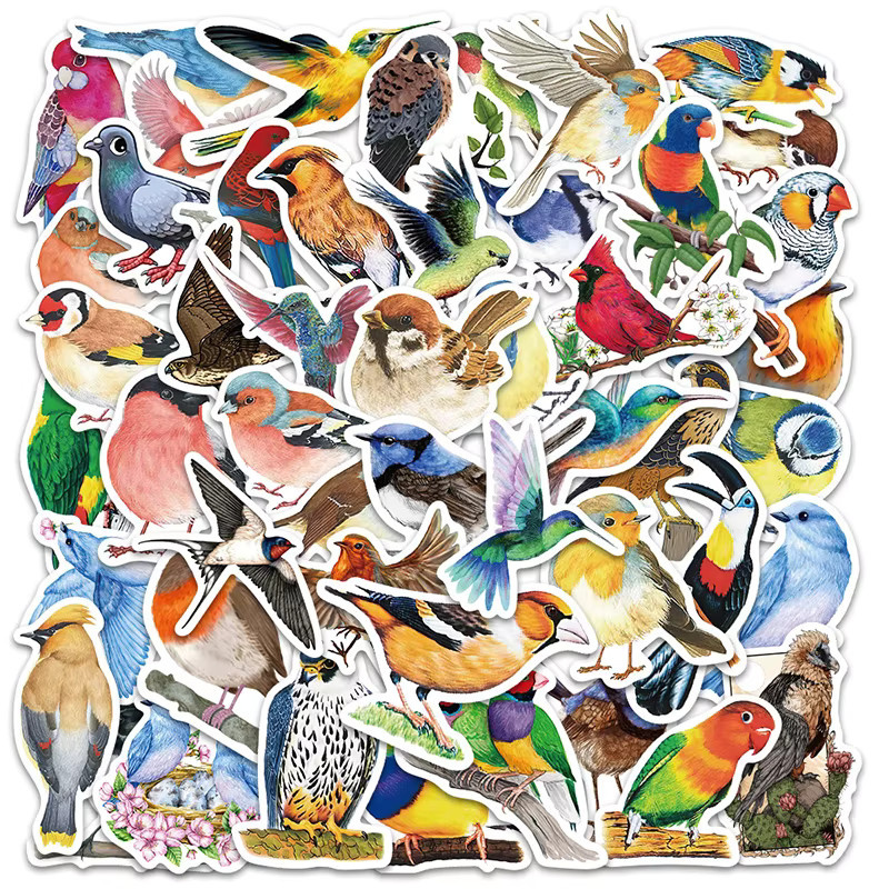 50 Stück Aquarell-Vogel-Aufkleber in Multicolour für Scrapbooking und Dekoration - Bild 2