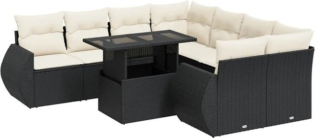 vidaXL 9-teilige Garten-Sofagarnitur aus Poly-Rattan mit Kissen in Schwarz-Creme - Bild 1