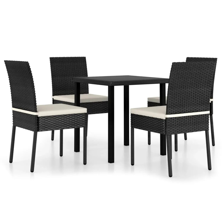 vidaXL 5-tlg Garten-Essgruppe aus Poly Rattan in Schwarz mit Glastisch für Garten und Terrasse - Bild 2