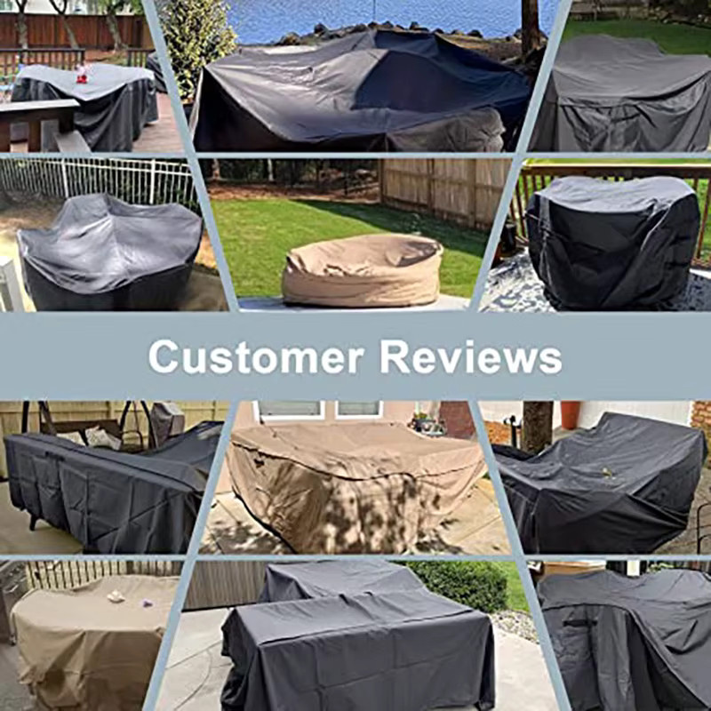 Wasserdichte und winddichte Gartenmöbel-Abdeckung für Gartentische aus schwarzem Polyester, rechteckig - Bild 2
