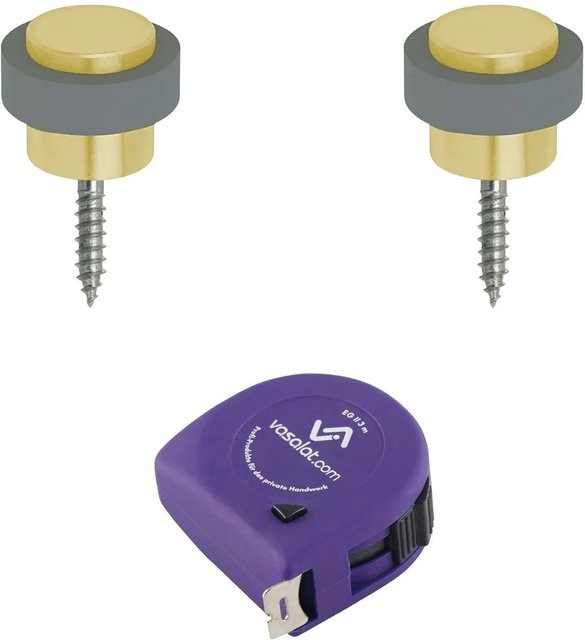 vasalat Set Türstopper für den Boden zum Schrauben aus Edelstahl in Messingfärbig, Durchmesser: 48 mm, Höhe: 38 mm - Bild 1