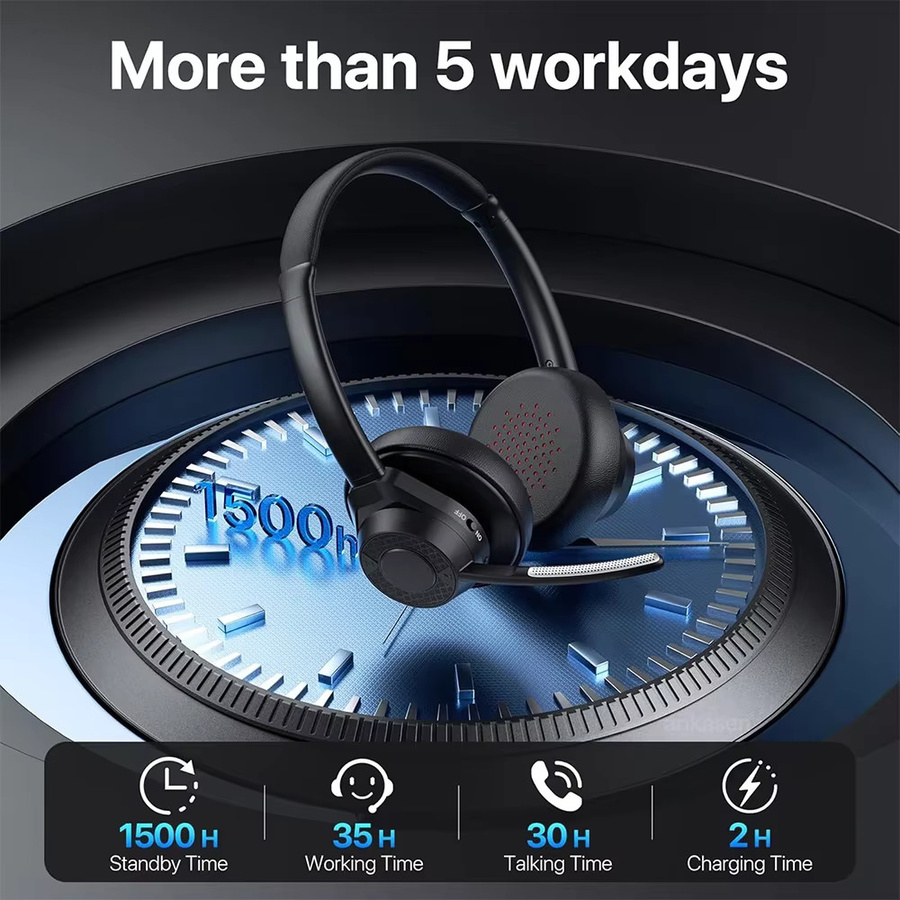 Arikasen Kabelloses Bluetooth-Headset mit Geräuschunterdrückung und Multipoint-Verbindung in Schwarz - Bild 3