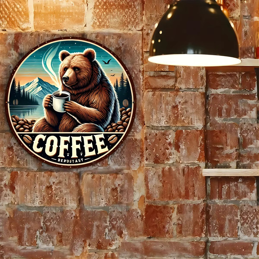 Potdemiel Vintage Black Bear Kaffeeschild aus Metall in Schwarz und Multicolour, rustikale runde Wandkunst für Café und Bar, Durchmesser: 20 cm - Bild 5