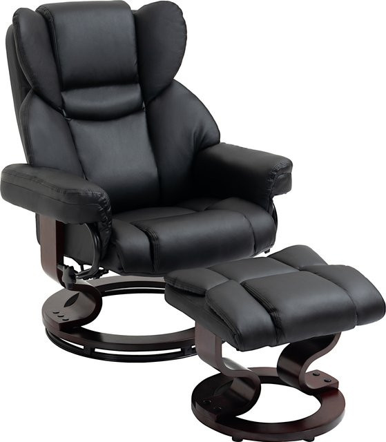 HOMCOM Relaxsessel mit Hocker in Schwarz aus Kunstleder mit Liegefunktion und Drehfunktion - Bild 1