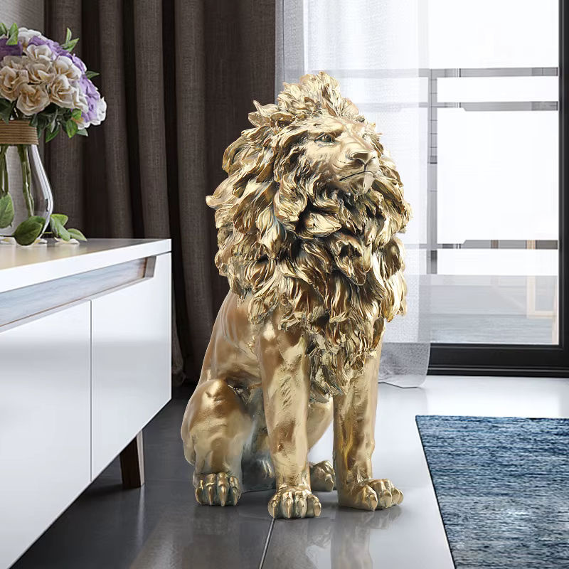 Milsccat Goldene Löwe Statue aus Kunstharz als modernes Luxus-Ornament für deine Wohnkultur - Bild 2