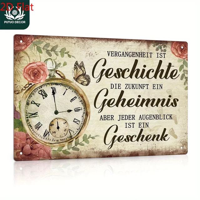 Vintage Metallschild Putuo Dekor mit Rosen und Schmetterlingen in Mehrfarbig - Bild 1