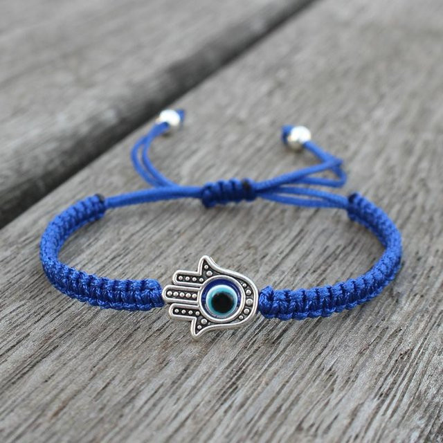 Armband, geflochtenes Seil, Fatima Hamsa Hand, blau, Damen Herren - Bild 1